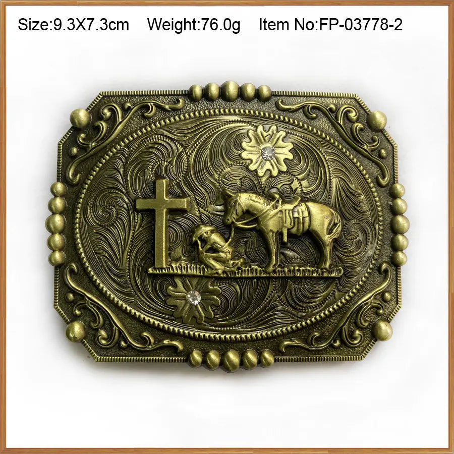 BULLZINE Zinc Alloy Vintage Horse Cross Belt Buckle