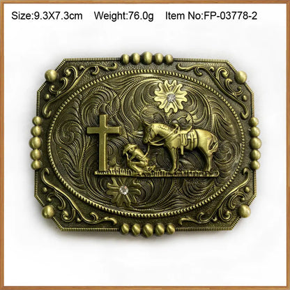 BULLZINE Zinc Alloy Vintage Horse Cross Belt Buckle