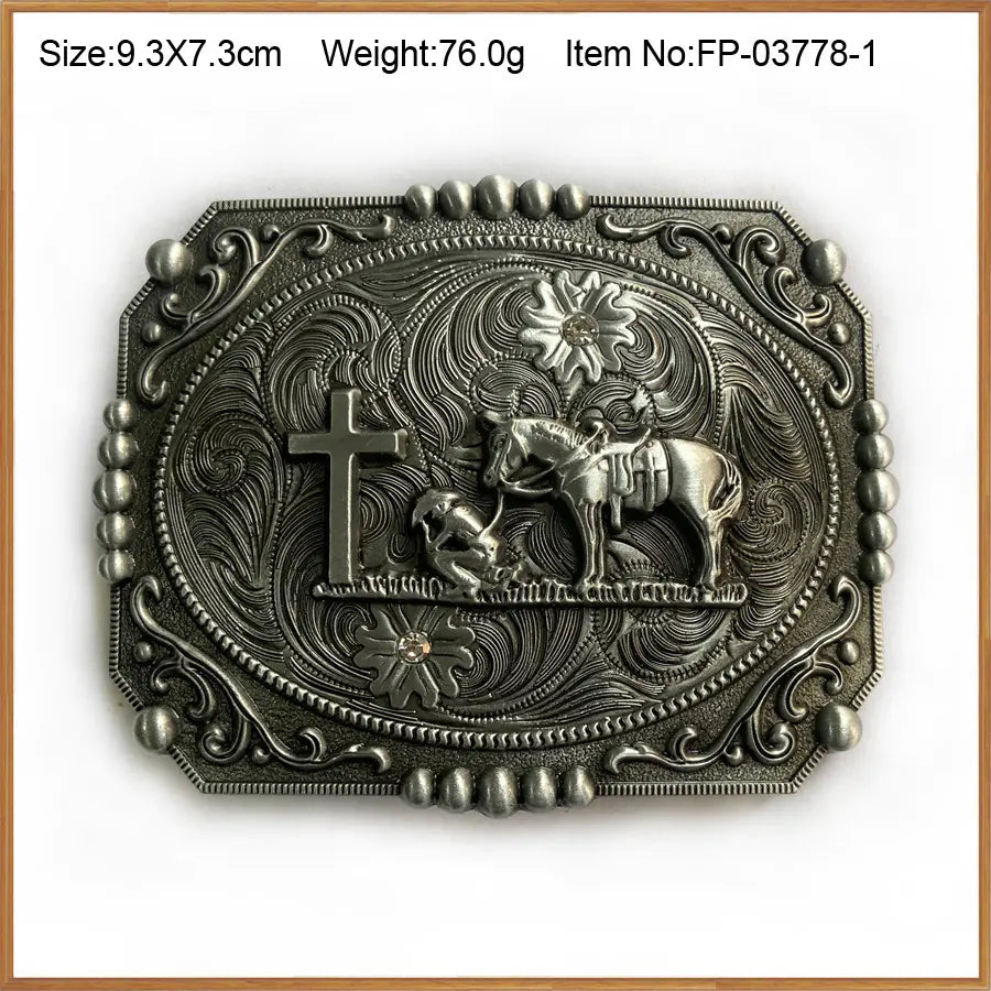 BULLZINE Zinc Alloy Vintage Horse Cross Belt Buckle