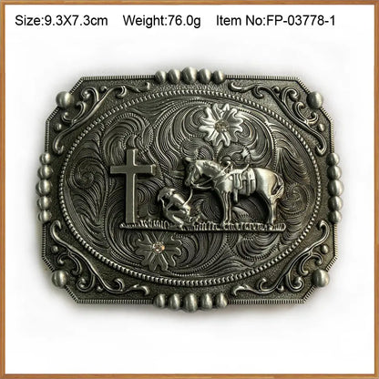 BULLZINE Zinc Alloy Vintage Horse Cross Belt Buckle