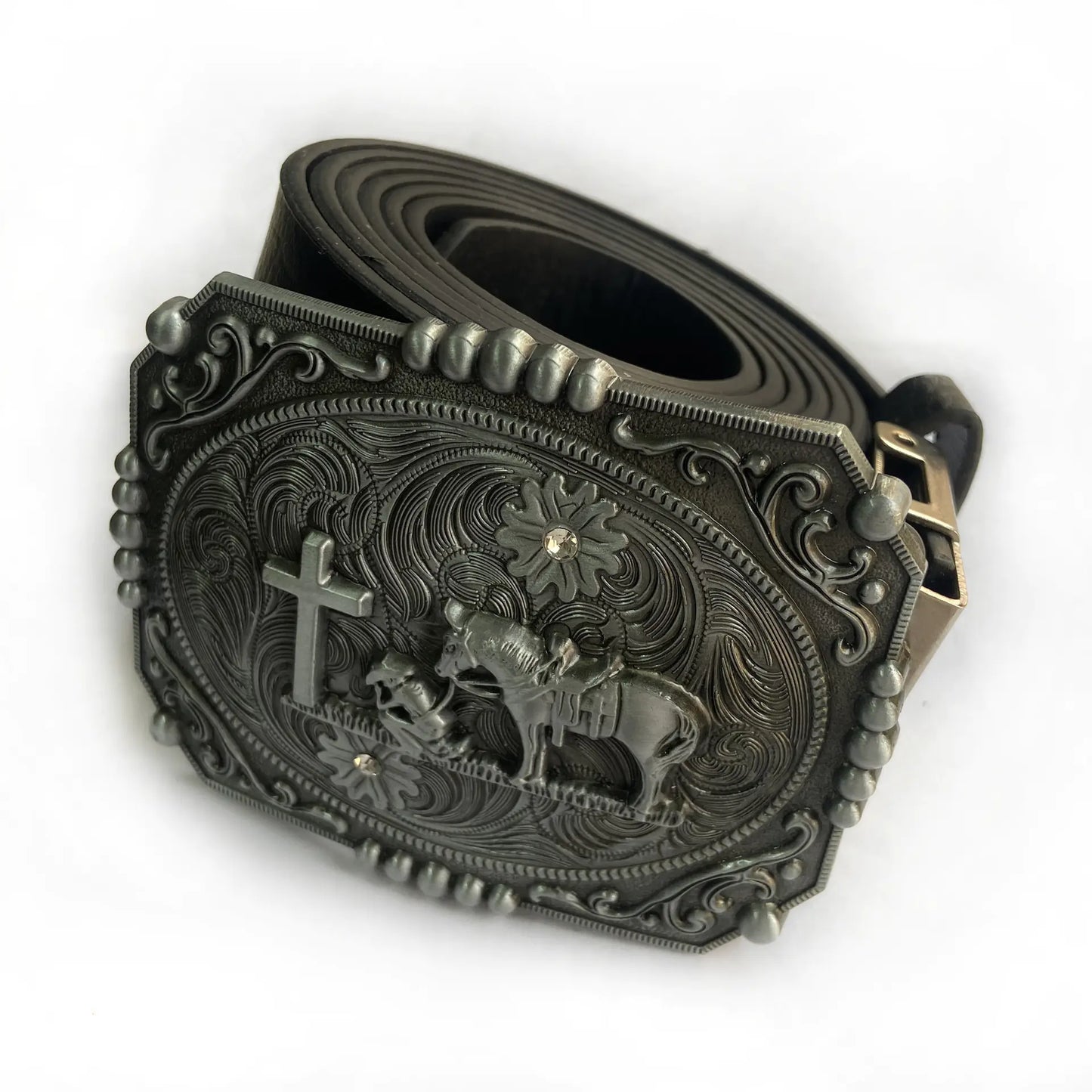 BULLZINE Zinc Alloy Vintage Horse Cross Belt Buckle