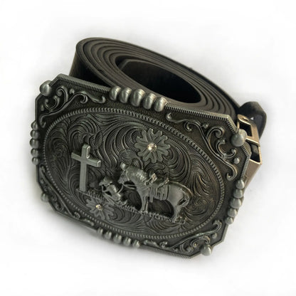 BULLZINE Zinc Alloy Vintage Horse Cross Belt Buckle