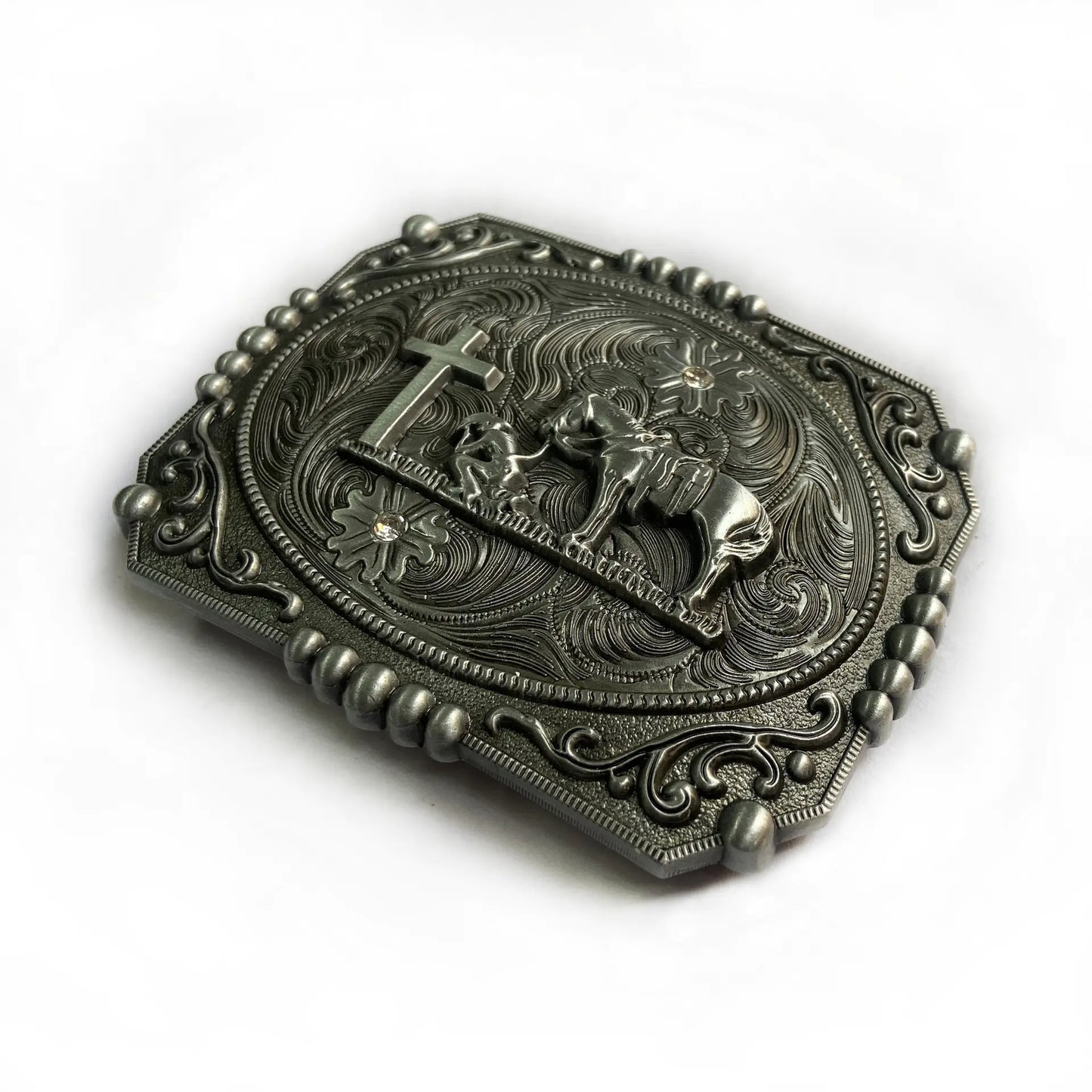 BULLZINE Zinc Alloy Vintage Horse Cross Belt Buckle