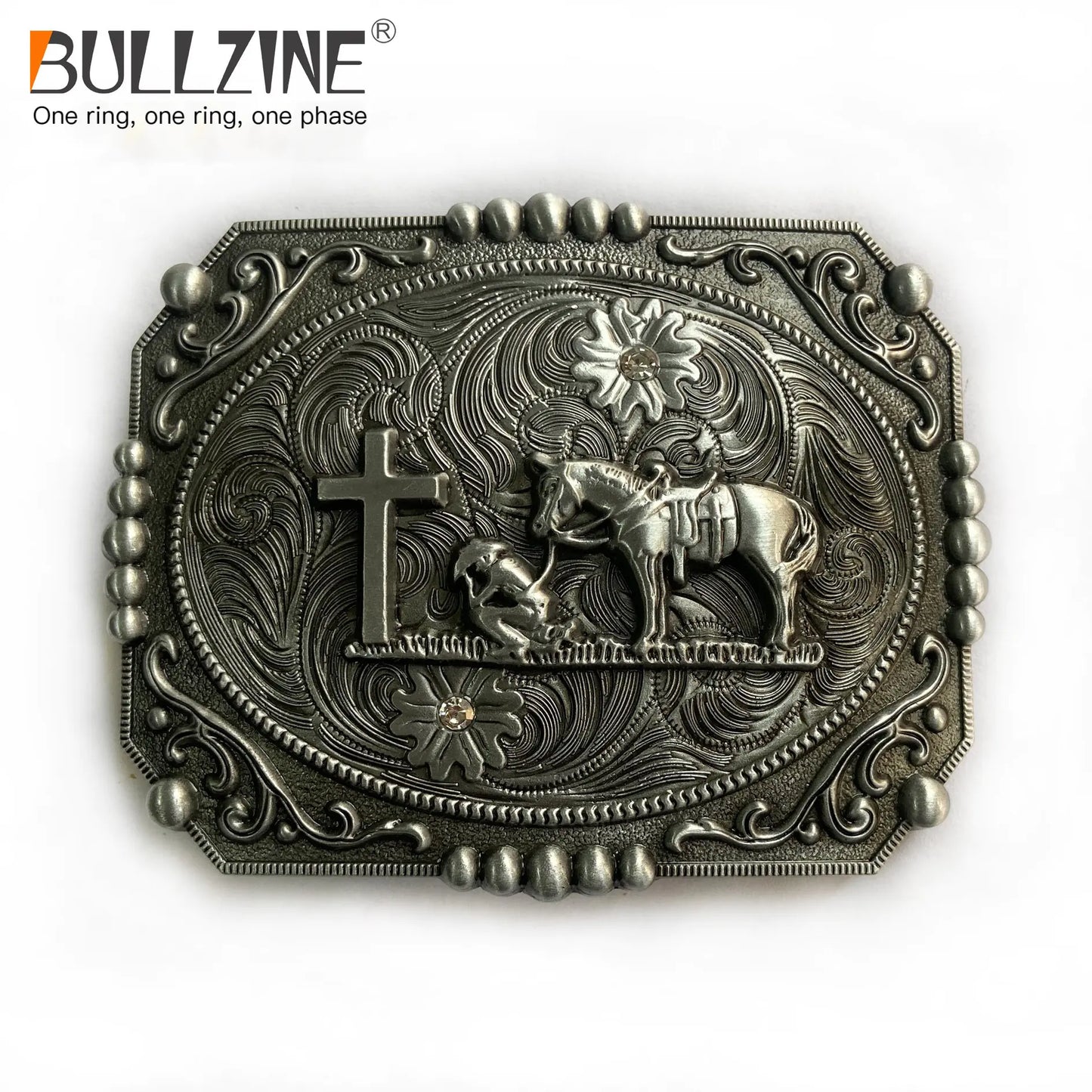 BULLZINE Zinc Alloy Vintage Horse Cross Belt Buckle