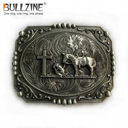 BULLZINE Zinc Alloy Vintage Horse Cross Belt Buckle