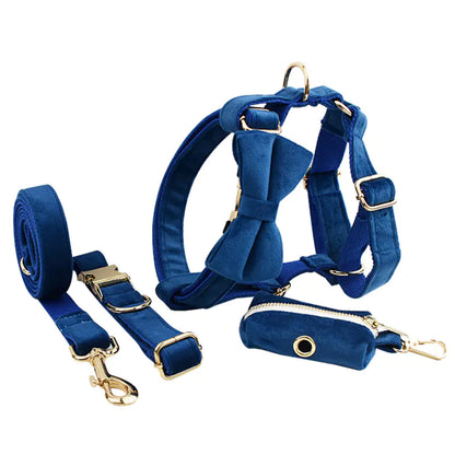 Velvet Pet Collar with Traction Rope