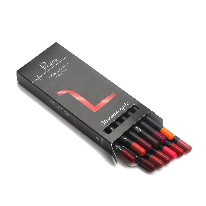 Pudaier 12-Color Waterproof Matte Velvet Lip Liner